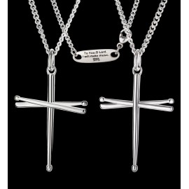 Shields of Strength Women's Drum Sticks Cross Necklace-Psalm 101:1 - 20 Inch Chain