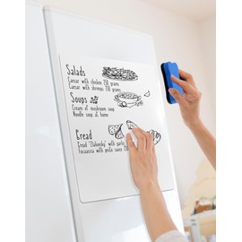 QWORK® A3 Magnetic Whiteboard for Fridge, Flexible Memo Board for Smooth Surfaces in School, Office, Home, Includes 3 Markers Pens and 1 Eraser
