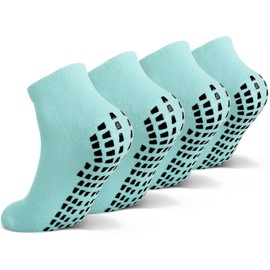 Raigoo - Calcetines antideslizantes con agarre para niños (de 4 a 16 años), calcetines deportivos acolchados para hospitales para niños y niñas, 4 pares azul claro, 8-11 años