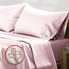 TEXAS LINEN CO. 100% Egyptian Cotton Sheets, 600 Thread Count 3 PC Twin Size Sheet Set, Soft, Cooling, High Thread Count Sateen Weave, Extra Long Staple Luxury Bedding, 16 in Deep Pocket - Blush