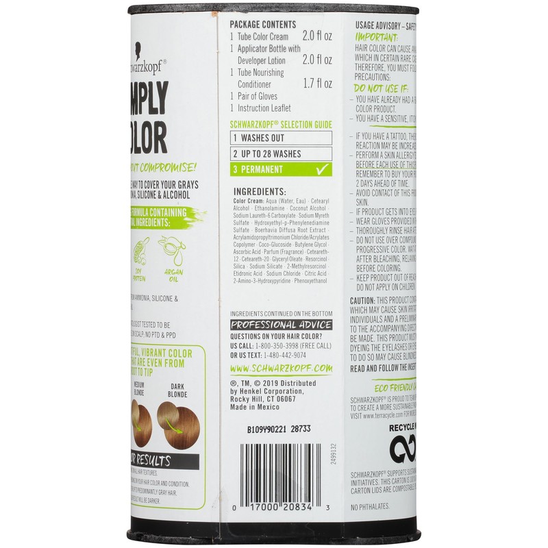 Schwarzkopf Simply Color Permanent Hair Dye, 7.5 Almond Brown, Long-Lasting
