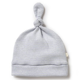 Wilson & Frenchy Organic Stripe Rib Knot Hat - Rain Drop, XXS (Premmie)