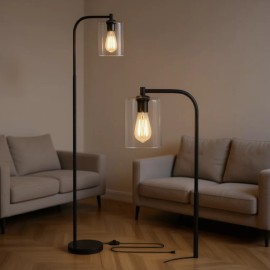 Industrial Modern Iron LED Floor Lamp Glass Shade 2700K Warm White E26 Base Large Size Cylindrical DesignColor: as show Color