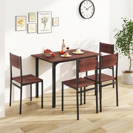 Giantex Dining Table Set for 4, 5-Piece Kitchen Table Set with Dinner Table, Dining Chairs, Metal Frame, Space-Saving Dinette Set for Living Room Restaurant, Breakfast Nook Table Set (Walnut)