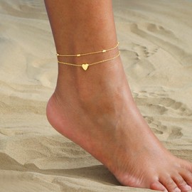 Relveo Gold Ankle Bracelets for Women,14K Gold Plated Anklets for Women Waterproof Anklet Bracelet Adjustable Link Heart Ankle, Layered Anklets Bracelets Jewelry Anklet for Mom friend