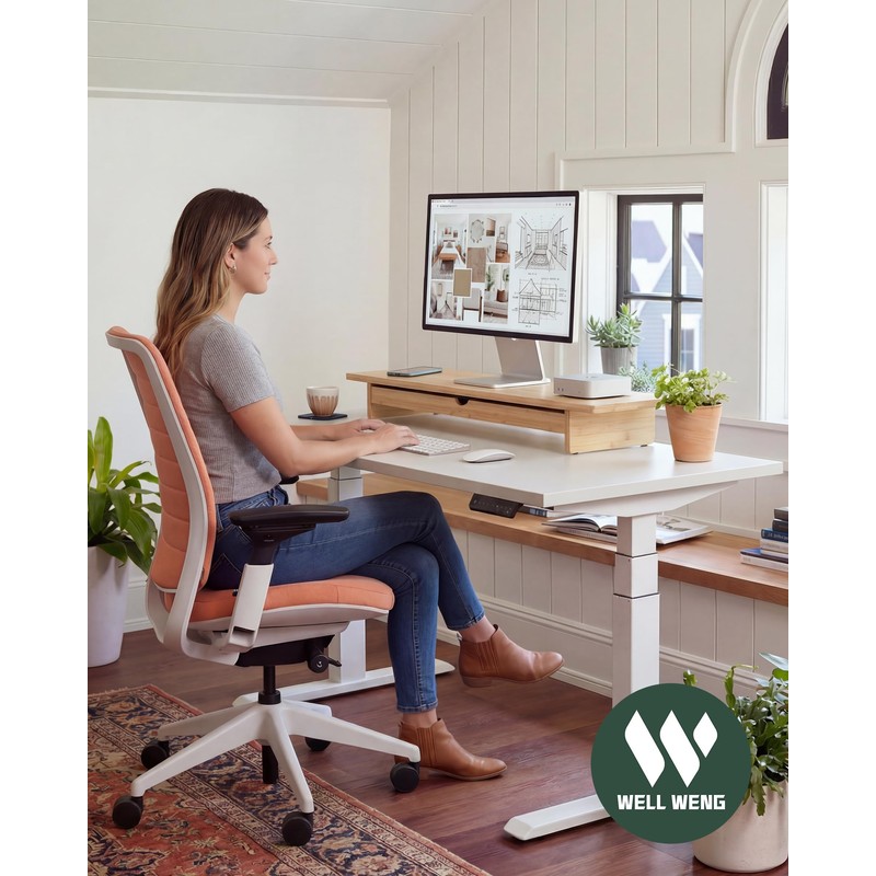 WELL WENG 42" Dual Monitor Stand Riser with Large Drawer