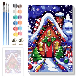 Skyboda Christmas Paint by Numbers Kit for Adults Beginners with Frame, Candy House Adult Paint by Number Kits on Canvas, Easy DIY Oil Painting Kits for Home Decor, 8x12in