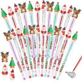 Christmas Multi Point Stackable Push Pencil with Christmas Santa Claus, Christmas Tree, Snowman, Elk for Kids Classroom Rewards, Christmas Favors Prize Stuffers (24 Pieces)