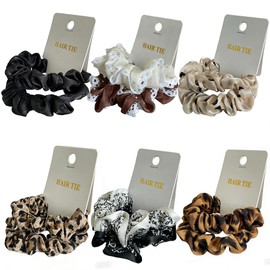 Mix Scrunchies for Women, High Elasticity Ties for Thin & Thick Hair, Stylish Scrunchies for Women Girls, Everyday Hair Scrunchy, Hair Styling Accessories, Ponytail Holder, 6 Sets (12PCS)