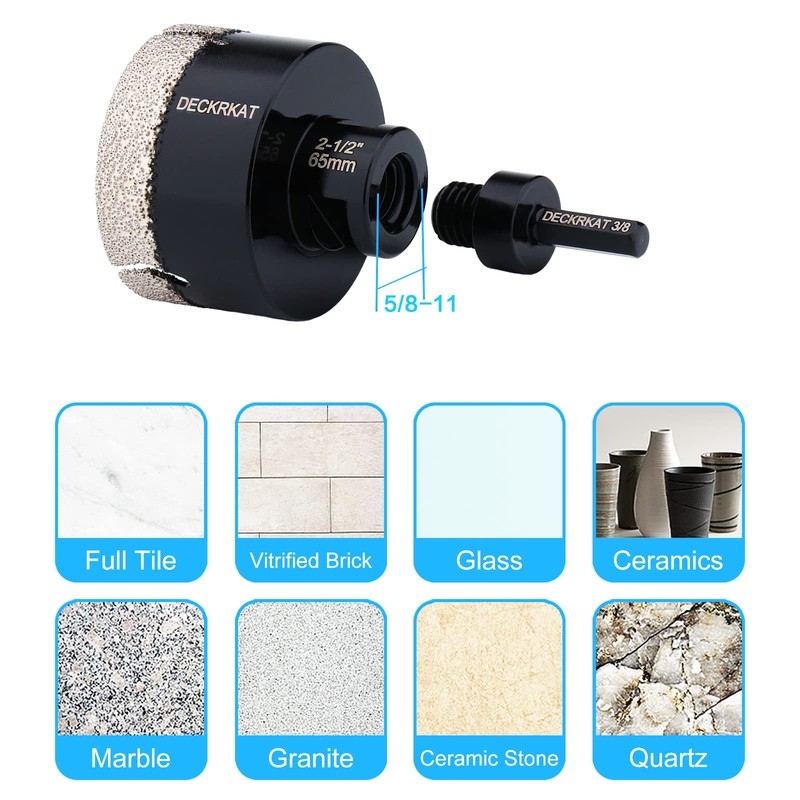 Diamond Hole Saw, 2-1/2" Hole Saw for Tiles Granite Marble