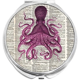 NewCharms Octopus Text Compact with Mirrors - Perfect Pocket and Purse Size Folding Mirror for Applying Make Up Anywhere