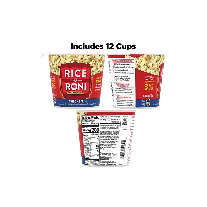 Rice-A-Roni Cups, Chicken Flavor, 1.97oz pack of 12 cups