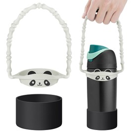 Vmini Silicone Boot with Bottle Strap Set for Owala Accessories, Water Bottle Carrier Strap Compatible with Owala Kids 16/14 oz, Anti-Slip Bottom Protective Sleeve for Owala Kids FreeSip - Black