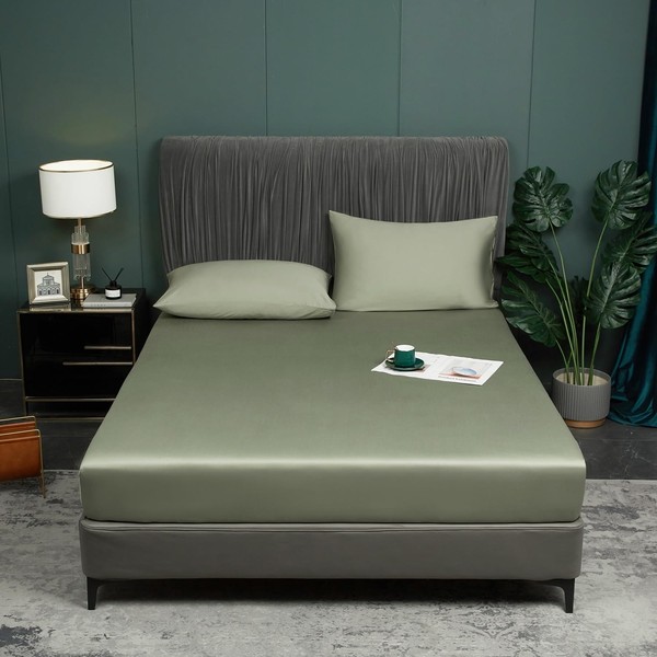 Luofanfei Bamboo Lyocell Fitted Sheet 90 x 200 cm Green
