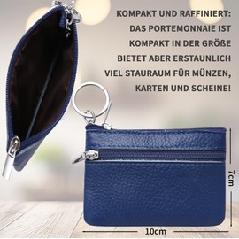 Dimiff, Key case, coin purse, key bag, small size leather key bag, coin wallet, key case, coin compartment, mini size, PU zip, blue, coin purse