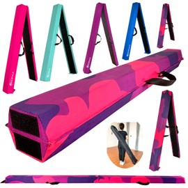 MARFULA 6 FT / 8 FT / 9 FT Folding Gymnastics Beam Foam Balance Floor Beam - Extra Firm - Suede Cover - Anti Slip Bottom with Carry Bag for Kids/Adults Home Use (Pink Purple-Camo, 6 FT)