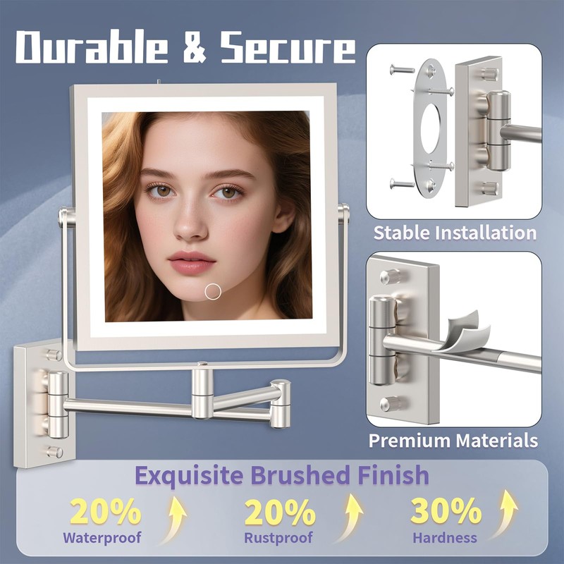 Wall Mounted Makeup Mirror with Lights 4000mAh Rechargeable Double Sided