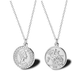 Deelfel Necklace, Silver, Stainless Steel, Queen Elizabeth Coin Necklace, Antique Style, Personnel Pendant, Mother's Day, All Seasons, Gift Accessory, Titanium