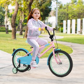 HONEY JOY Kids Bike, 12 14 16 18 Inch Toddler Bikes w/Training Wheels, Handbrake & Coaster Brake, Fully Enclosed Chain, Adjustable Handlebar & Seat, Kids Bicycle (18 Inch with Kickstand, Pink)