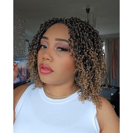 Eerya 10 Inch Yanky Twist Crochet Hair for Women 8 Packs Fluffy Prelooped Senegalese Spring Mini Yankee Yaki Twists Crochet Braids Synthetic Braiding Hair Extensions (10 inch, T27)