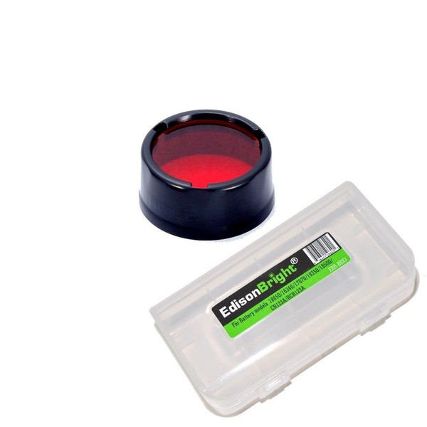 Nitecore Red filter NFR25 with EdisonBright Battery Case for (25.4mm) P12, P10, SRT3, SRT5, EA1, EA2, EC1, EC2, MT21A, MT2C, MH1A, MH2A, MH1C, MH2C