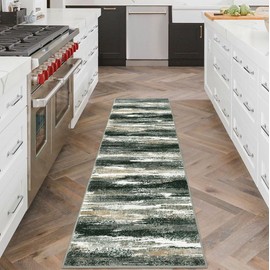 Lansny - Alfombra abstracta moderna de 2 x 6 pulgadas, color verde bosque, lavable, antideslizante, suave, para pasillo, alfombra de lana sintética con impresión fina, para entrada, recámara