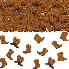 100pcs Cowboy Confetti Western Theme Party Decorations Boots Horseshoes Wagon Wheel Crafts Western Table Centerpieces Lucky Horseshoe for Wedding Party Favors Supplies (brown 2)