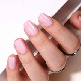 32Pcs Maigitur Pink Press on Nails Short Square Fake Nails Shiny Glitter False Nails Press ons,Supremely Fit & Natural Stick on Nails in 16 Sizes with Glue for Women Girls Manicure, style04