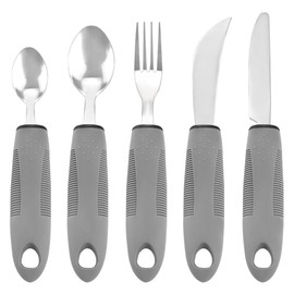 LNQ LUNIQI 5Pcs Adaptive Utensils Set Heavy Duty Stainless Steel Fork Knife and Spoon with Non-Slip Ribbed Handles for Hand Tremors, Arthritis, Parkinsons or Elderly Use