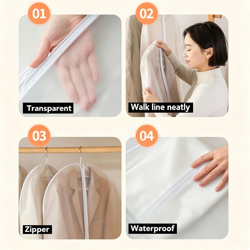 2PCS 60x140cm Garment Bags, Dust Proof Dress Clothes Storage Covers