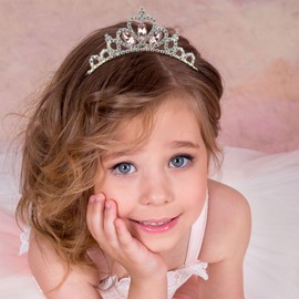 KICOSY Tiara for Girls Pink Princess Tiara Headband Princess Crown for Girls Crystal Tiara Headband Birthday Tiara for Women Girls Crown Pageant Party Hair Accessories