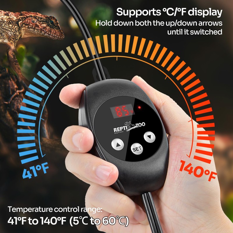 REPTI ZOO Reptile Light Fixture Dimming Thermostat Combo Pack, 8.5