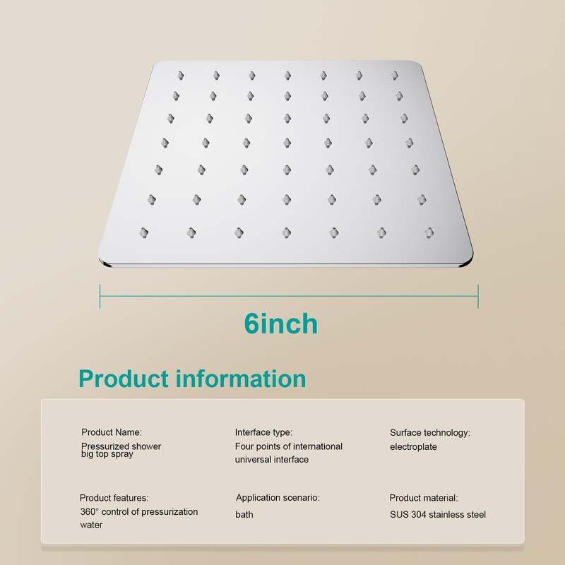 AULEEND Square Shower head, High Flow Stainless Steel Square Rainfall