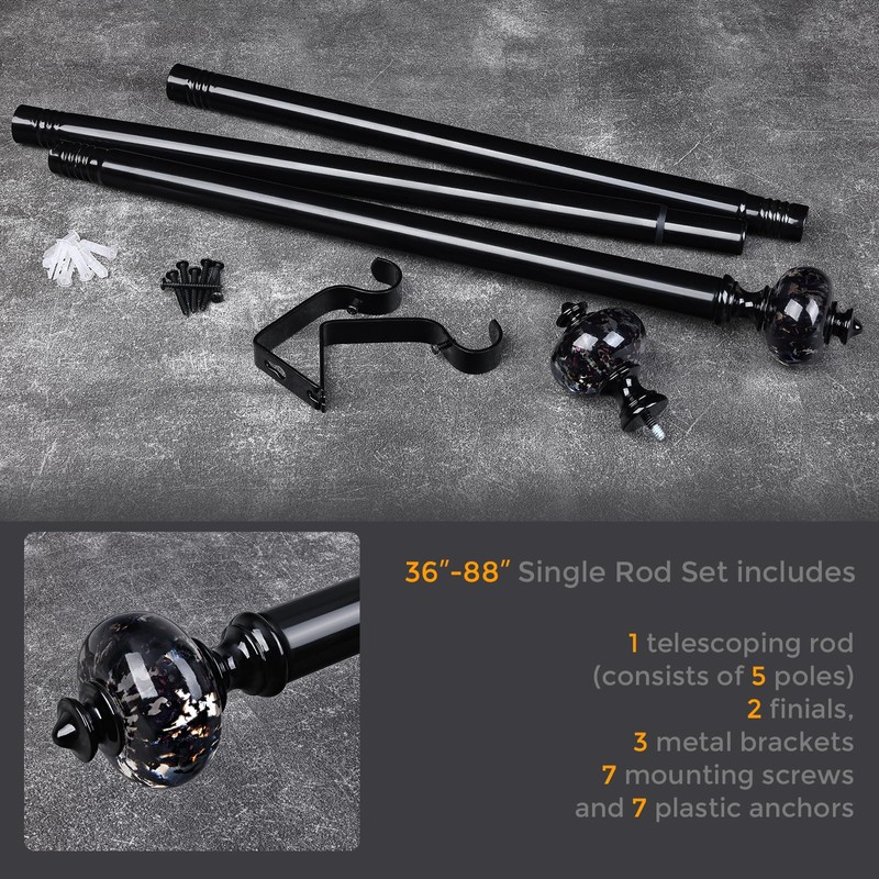 JRZOO Black Curtain Rod for Windows 48 to 84 Inches,