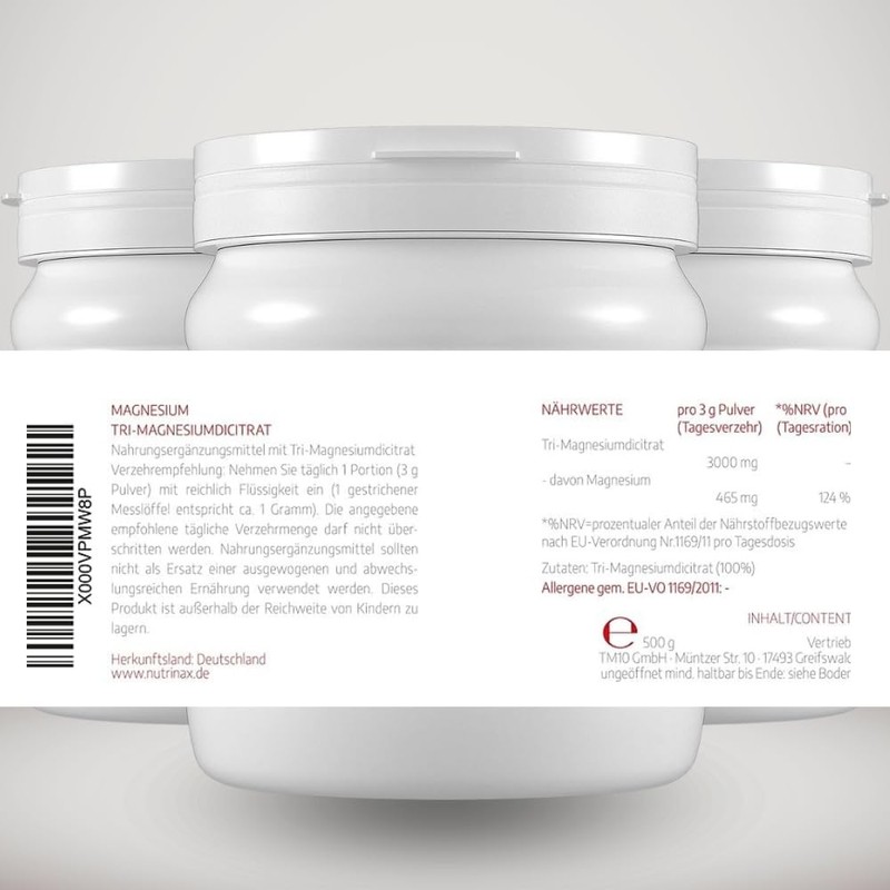 Magnesium Citrate Powder, 500 g, Vegan, No Fillers and Additives,