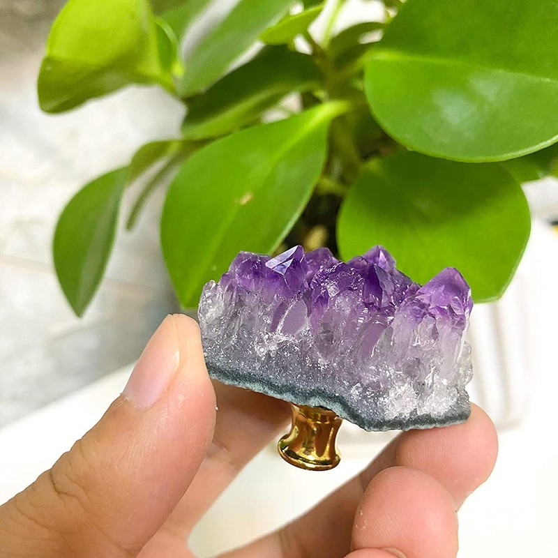 YOUYOUULU 4pcs Natural Amethyst Knobs Crystal Knobs Cabinet Stone Pulls