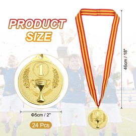 MECCANIXITY Award Medals 2 Inch, Gold Prizes Metal Winner Medals 1st Place with Neck Ribbon Trophy Pattern for Sports Games Competitions Party Favors 24 Pieces
