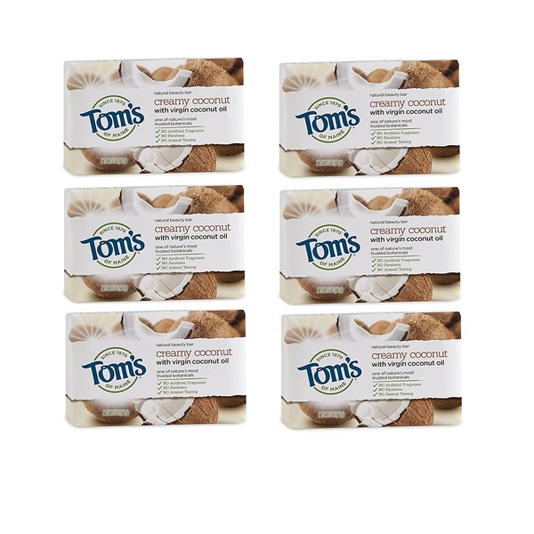 Tom's of Maine Natural Beauty Bar Soap, Creamy Coconut With Virgin Coconut Oil, 5 oz. 6-Pack