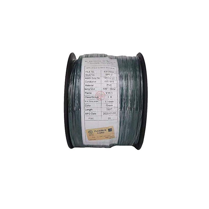 Aniai Spool 18/2 SPT-2 Bulk Lamp Cord, 300-Volt 18-Gauge. (250ft-SPT2-18AWG,