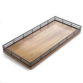 Bathroom Toilet Tank Tray, 13" Wood Toilet Paper Storage Basket Tray Back of Toilet Basket Organizer,Vanity Tray for Perfume Makeup Candle Decor, Black & Farmhouse Brown