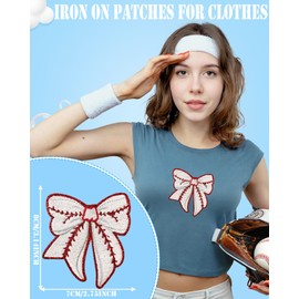 9 Pack Baseball Patches Iron on Bow Patch for Clothing,Embroidered Fabric Patches for Clothes Hat Backpack Jeans Jacket Girl Game Day Decorative Applique (Baseball)