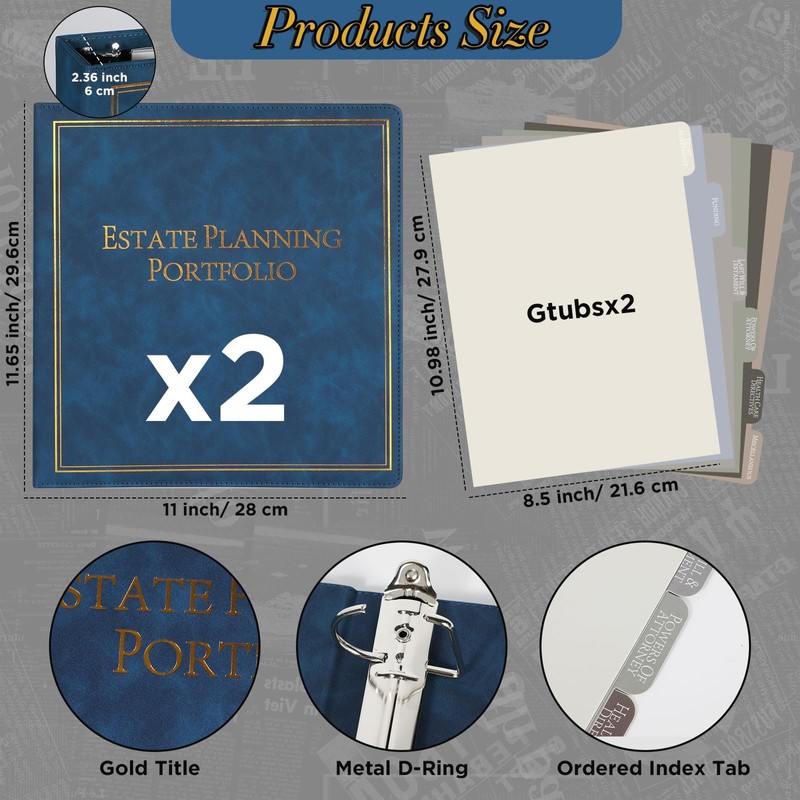 chiazllta 2 Pcs Estate Planning Portfolio Binder with Index Tab