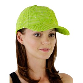 Glitzy Game Sequin Trim Baseball Cap - Lime