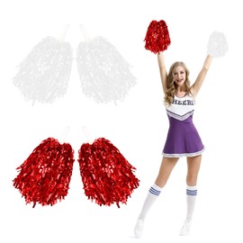 LAOTIDui 4PCS 30 Grams Weight Each Pom Poms Cheerleading Spirited Fun Cheer Metallic Foil Handle for Squad Team Sports Dance Football Softball Basketball Tennis Outdoor Games