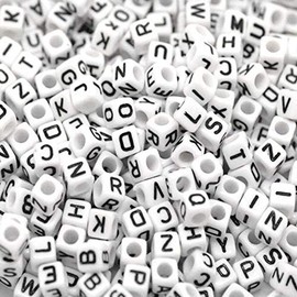 100 x 6mm White Cube Acrylic Letter Single Beads 4mm Hole Alphabet Loose A - Z (Mixed Bag)