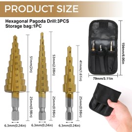 3Pcs HSS Spiral Step Drill Bit, High Speed Steel Step Drill Bits Set for Metal, Cone Cutter for Wood Stainless Steel Iron Plate Metal Plastic Aluminum PVC Board Sheet (4-20mm, 4-12mm, 3-12mm)