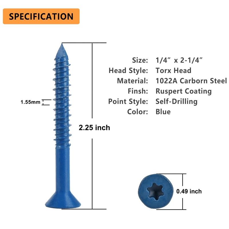 Allkeen - 30 tornillos de hormigón de 1/4 pulgadas x