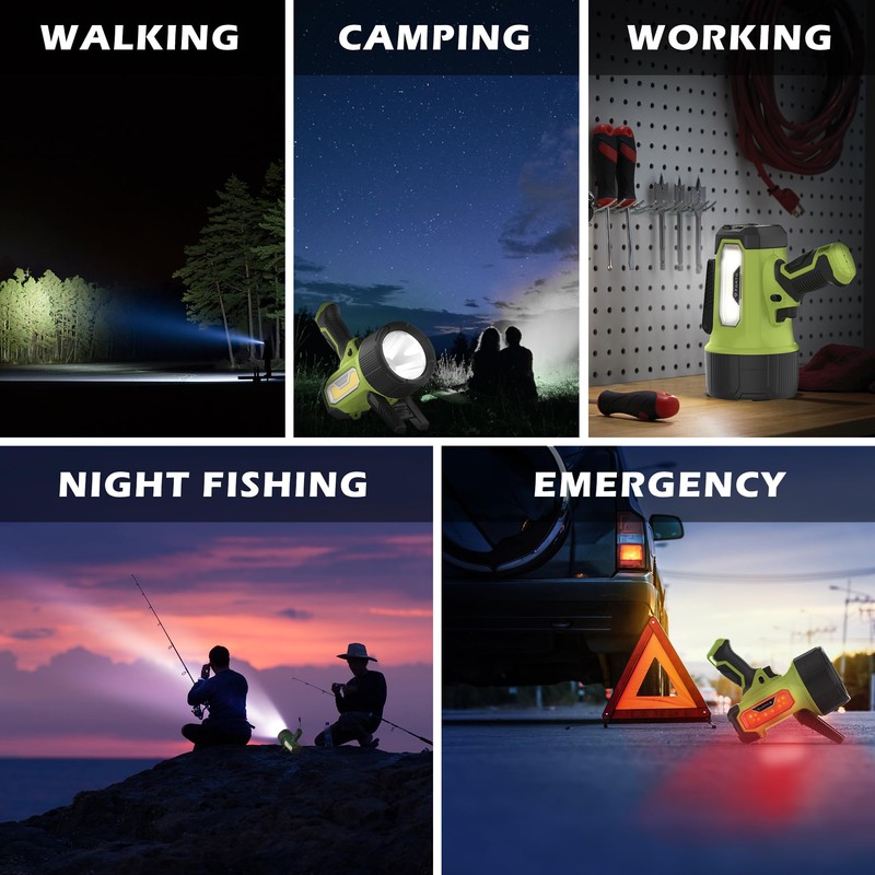 FORTO Rechargeable Spotlight Flashlight, 200000 Lumens Handheld Spotlight with Foldable