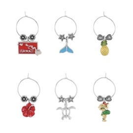 UPware 6-Piece Wine Glass Markers Wine Glass Charms Wine Glass Tags for Stem Glasses Wine Tasting Party, Wine Charm (Hawaii)