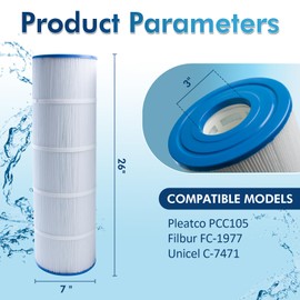 FixCracked 4-Pack PCC105-PAK4 Pool Filter Replaces for Pentair CCP420, 178584, Ultral-A6, Unicel C-7471, 817-0106, R173576, Filbur FC-1977, 570-0425-07, Pentair Clean and Clear Plus 420,105Sq.ft